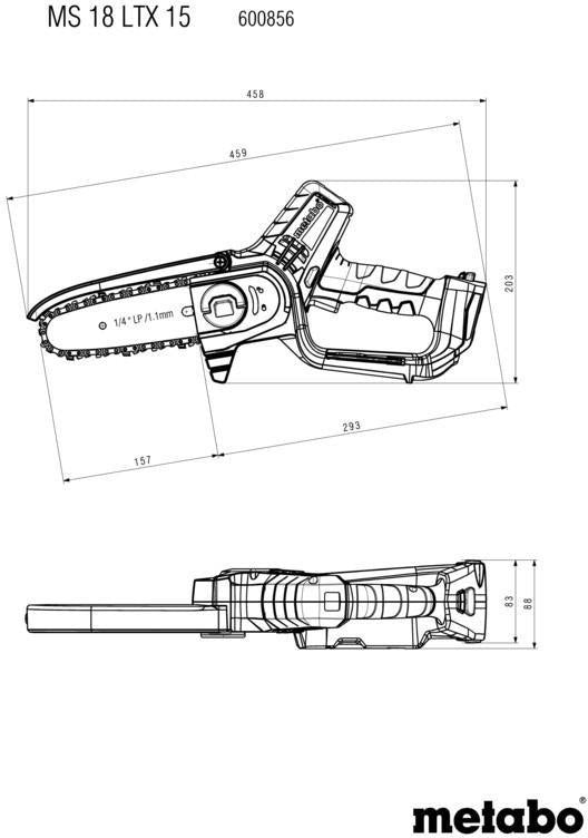 METABO Akku-Kettensäge MS 18 LTX 15 – 18 V, 150 mm Schwert, rückschlagarm