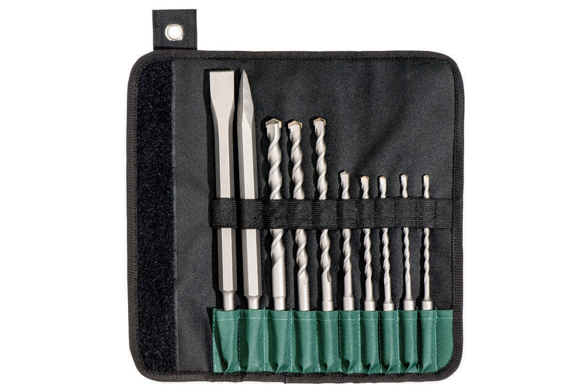 Metabo Bohrer-/Meißelsatz SDS-plus 10tlg. in Rolltasche – Hartmetall-Bohrspitze, für Beton, Mauerwerk, Naturstein