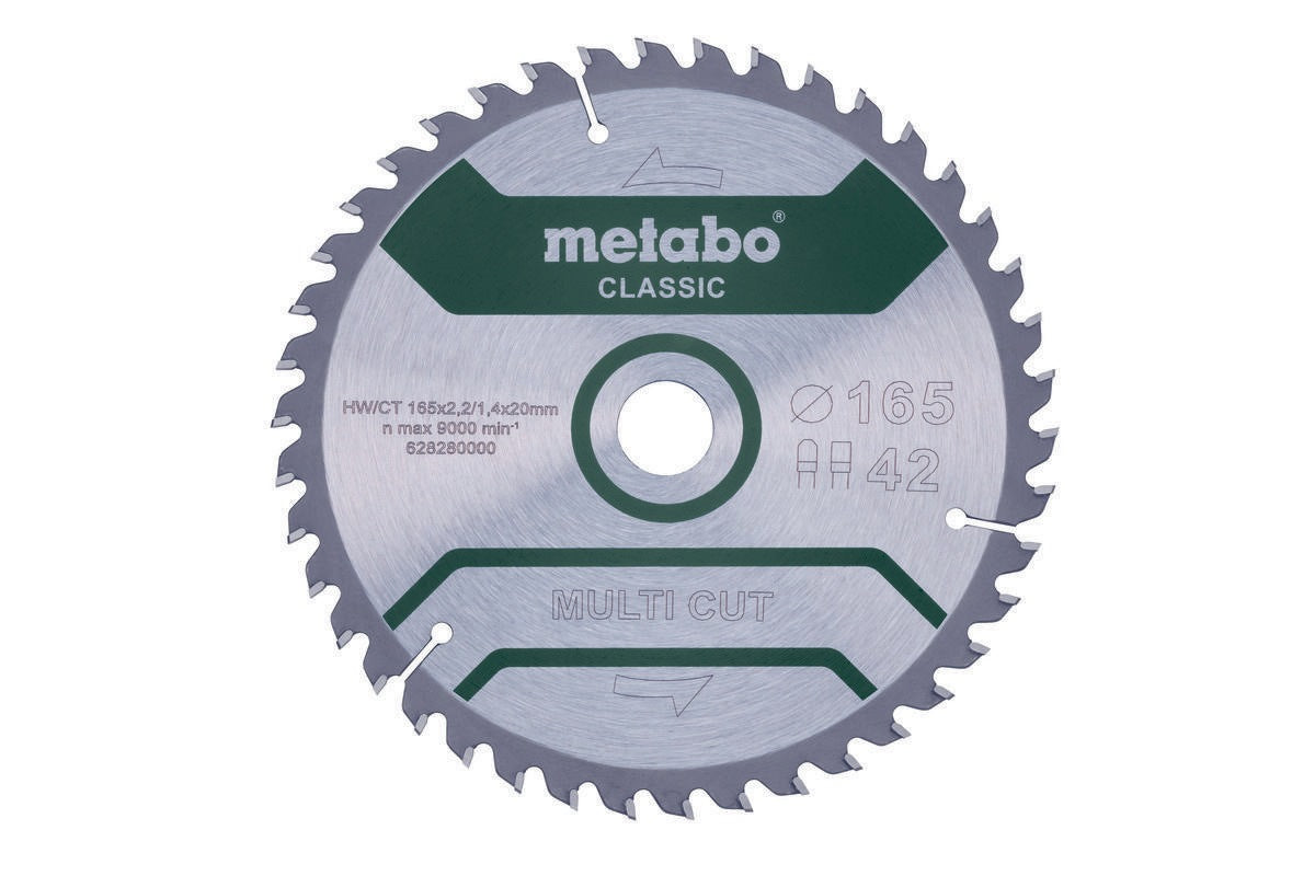 Metabo Kreissägeblatt multi cut classic D160 x 2,2/1,4 x Bohrung 20 mm, Z42 FZ/TZ – für Laminat, Kunststoff, Alu, Kupfer, Messing