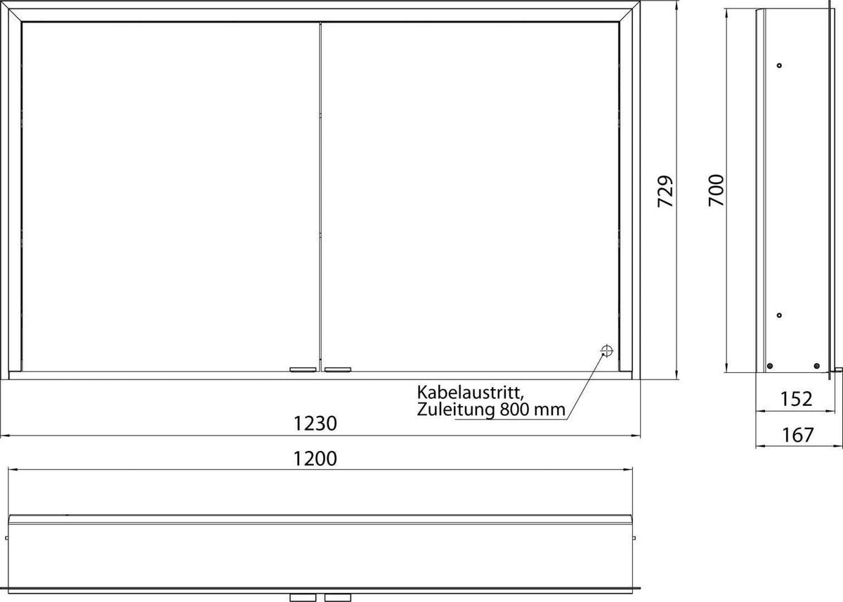 EMCO prime 3 LED-Lichtspiegelschrank 1200 mm, 2-türig, Unterputz, Aluminium
