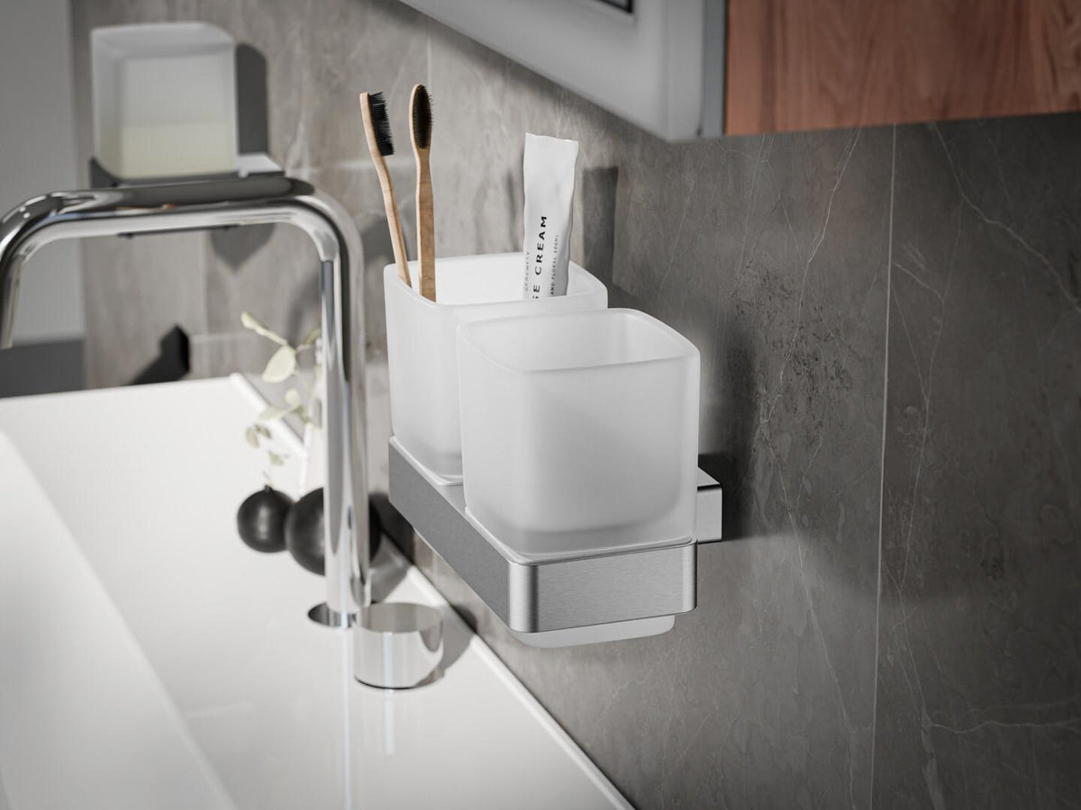 EMCO Doppelglashalter loft 00100 – Kristallglas satiniert, verchromt, Wandmontage