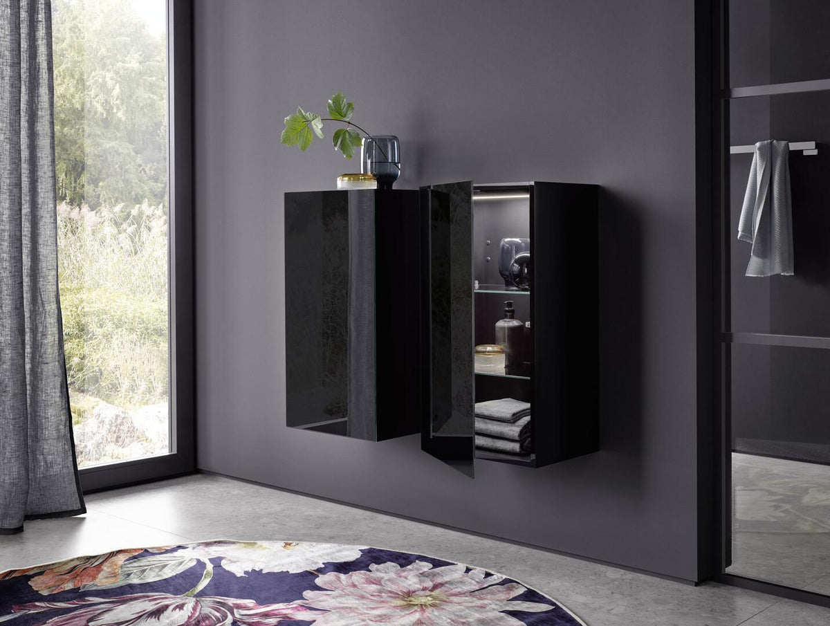 EMCO evo Halb-Hochschrank 750 mm mit Glastür und LED-Beleuchtung in Weiß