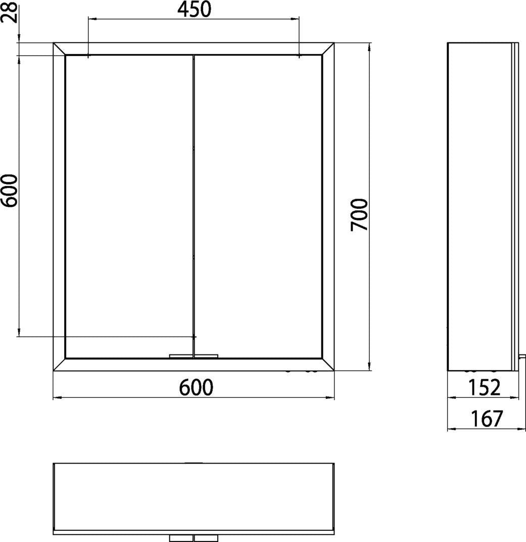 EMCO prime LED-Lichtspiegelschrank 600 mm, 2 Türen, Aufputz, Aluminium, dimmbar