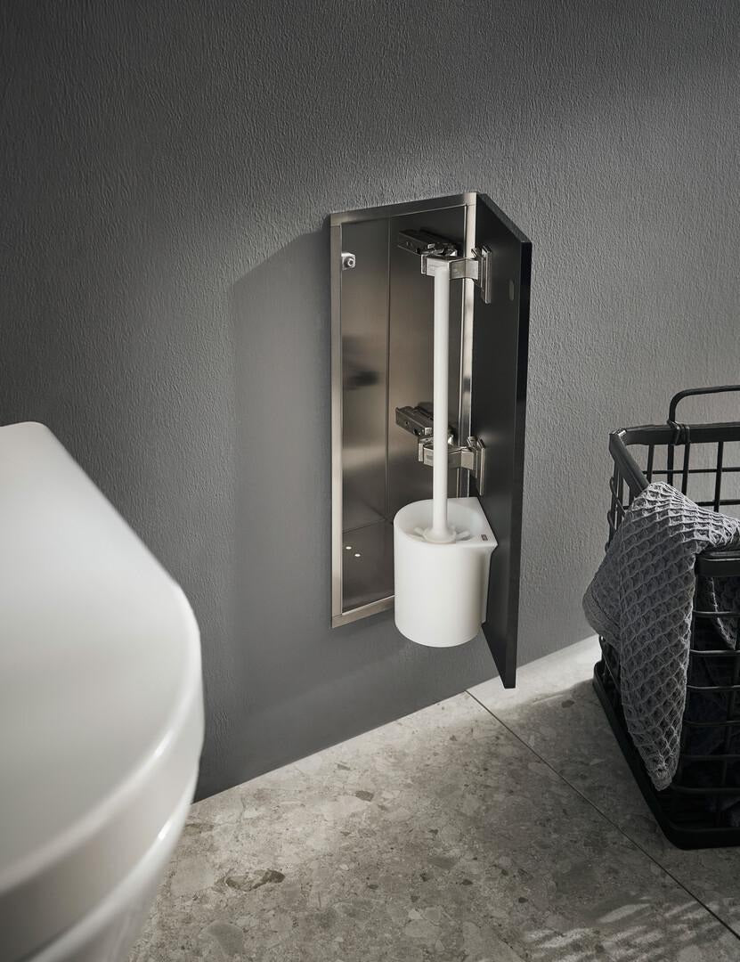 EMCO asis pure Bürstengarnitur-Modul Unterputz, Anschlag rechts, 435 mm, weiß – Bad-Modul mit WC-Bürste