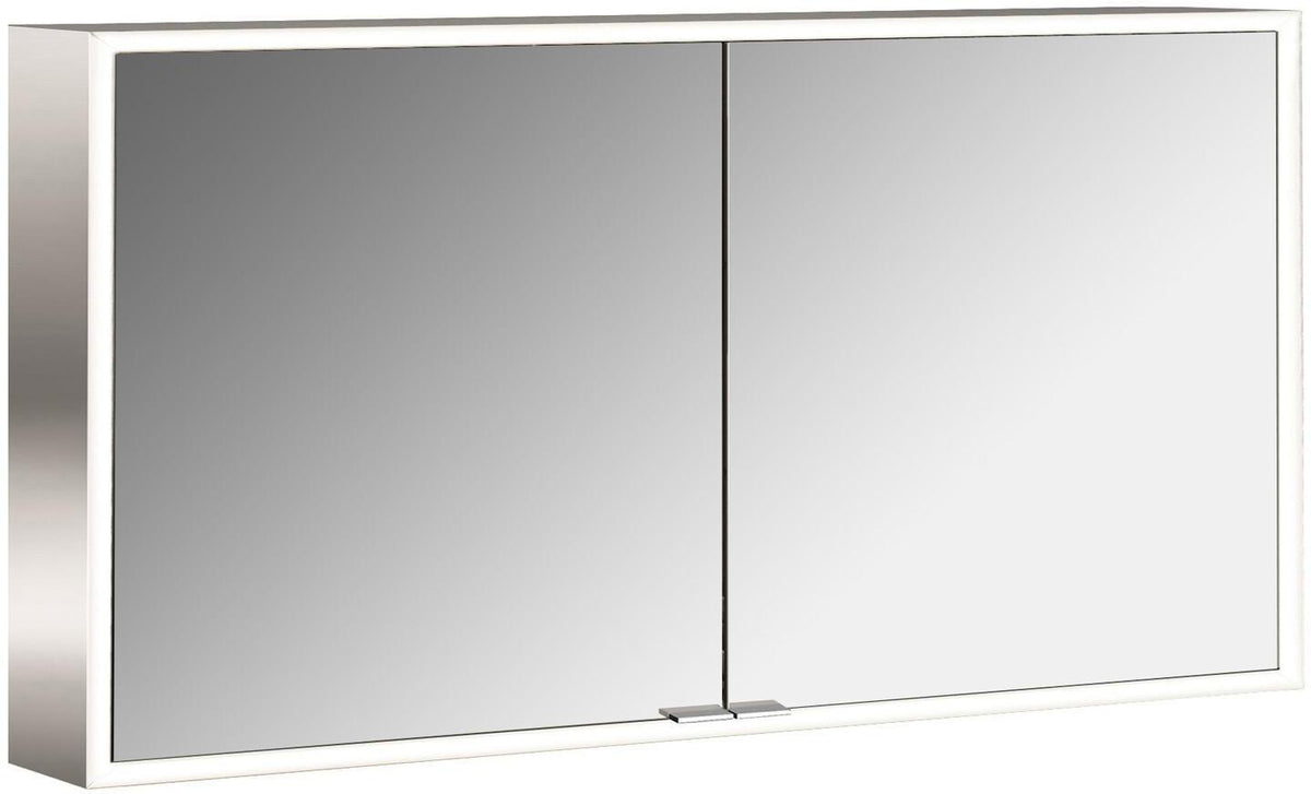 EMCO prime LED-Lichtspiegelschrank 1300 mm, 2-türig, Aufputz, Aluminium, Touchsteuerung