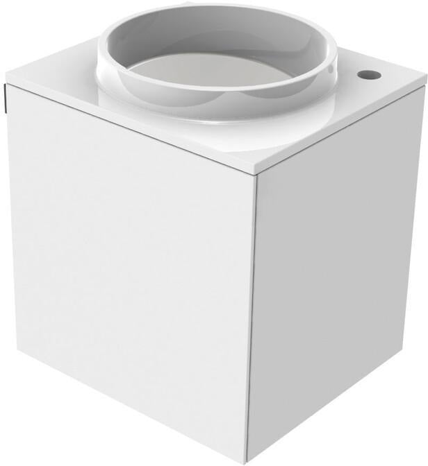 EMCO evo Gäste-Waschtisch 450 mm Mineralguss mit Unterschrank, Armaturenbohrung rechts, Griff links, optiwhite