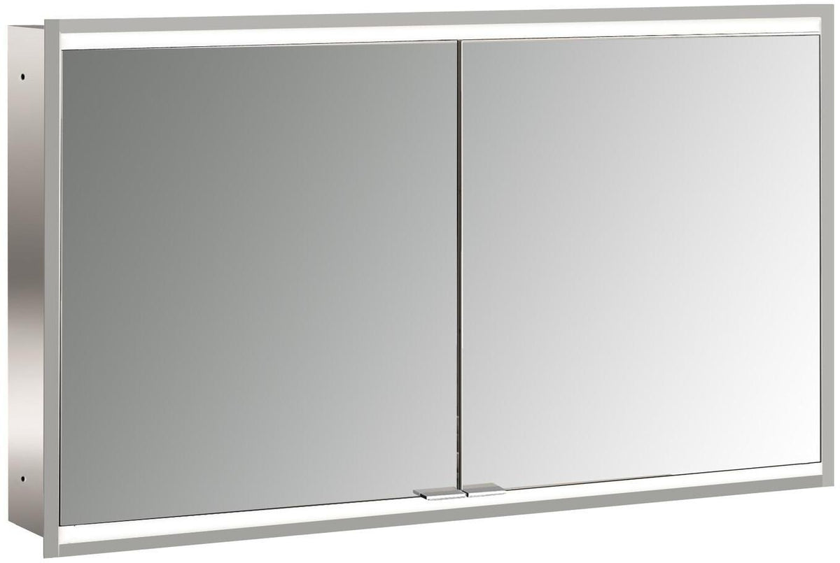 EMCO LED-Lichtspiegelschrank prime 2, 1200 mm, 2 Türen, Unterputz, Aluminium, mit Front- und Innenbeleuchtung