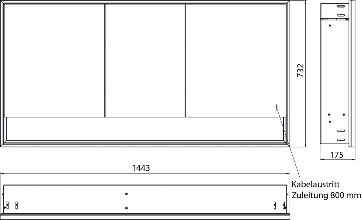 EMCO Lichtspiegelschrank loft Unterputz 1400 mm, 3-türig, Aluminium