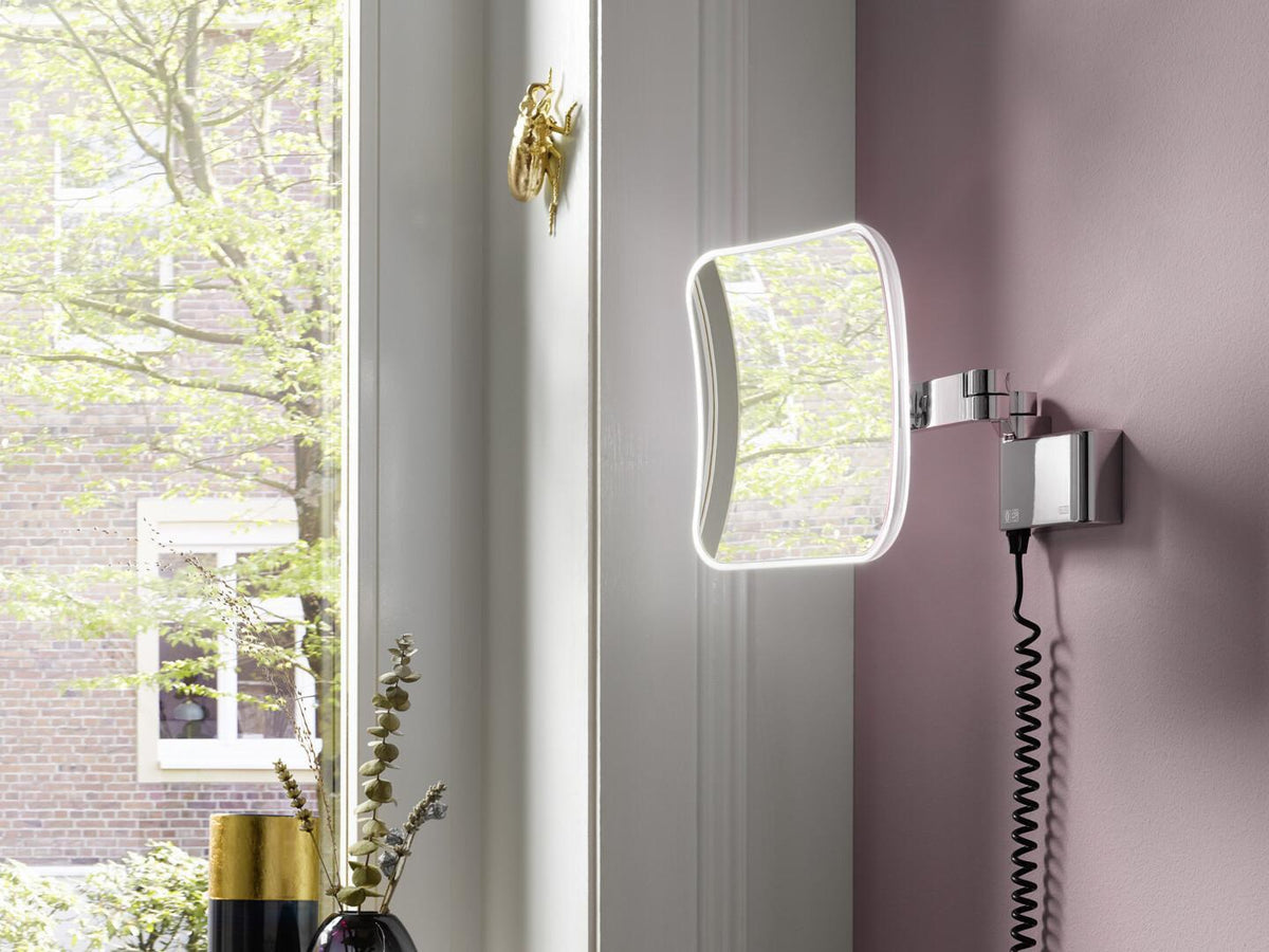 EMCO evo LED-Kosmetikspiegel 5-fach, 2-armig, 209x209 mm, chrom – dimmbar