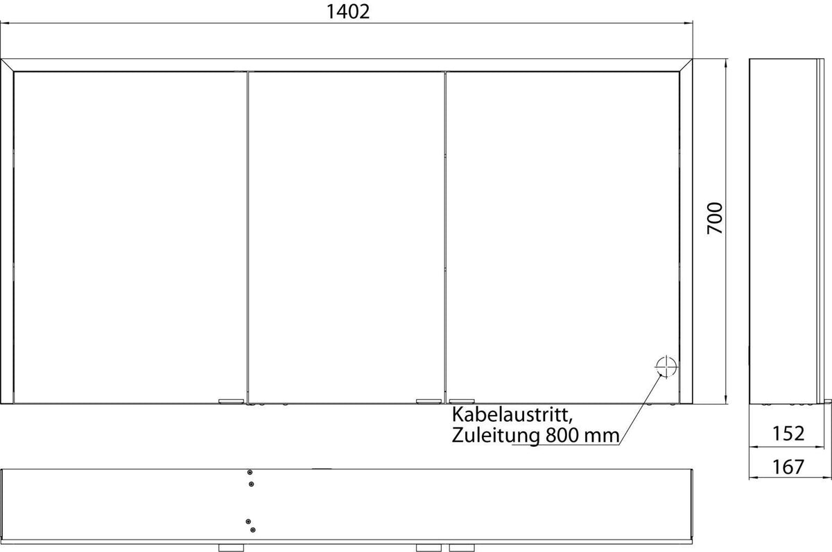 EMCO prime 3 LED-Lichtspiegelschrank 1400 mm, 3-türig, Aufputz, Aluminium