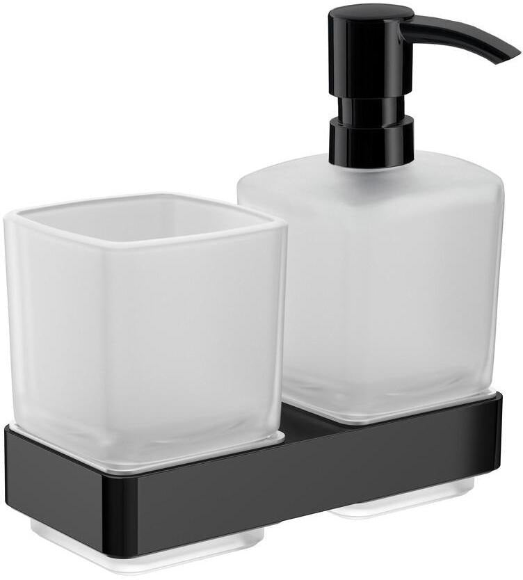 EMCO Glashalter/Seifenspender loft 00100 – 2 Gläser, satiniertes Kristallglas, Chrom, Wandmontage