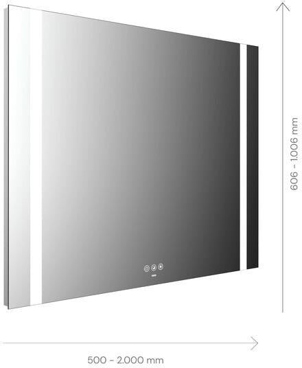 EMCO LED-Lichtspiegel MI 500+ mit Touch-Bedienfeld, 1000 x 606 mm, zwei Lichtausschnitte, 2700–6500 K