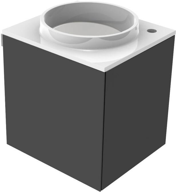 EMCO evo Gäste-Waschtisch 450 mm Mineralguss mit Unterschrank, Armaturenbohrung rechts, Griff links, optiwhite