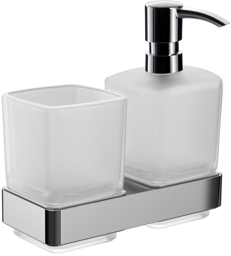 EMCO Glashalter/Seifenspender loft 00100 – 2 Gläser, satiniertes Kristallglas, Chrom, Wandmontage