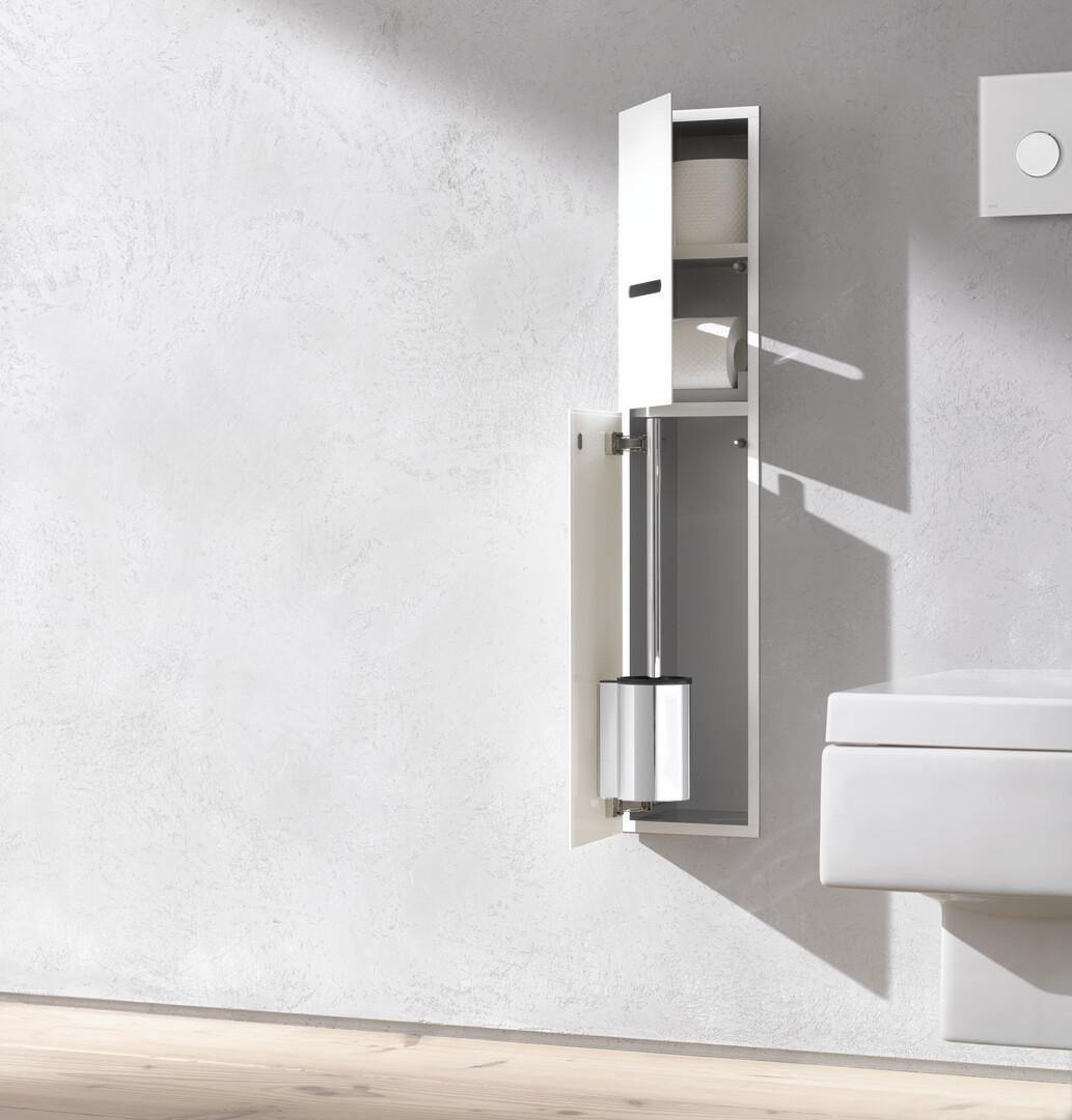 EMCO WC-Modul asis 2.0 Unterputz, Anschlag links, 811 mm, Weiß – mit Papierhalter & WC-Bürste