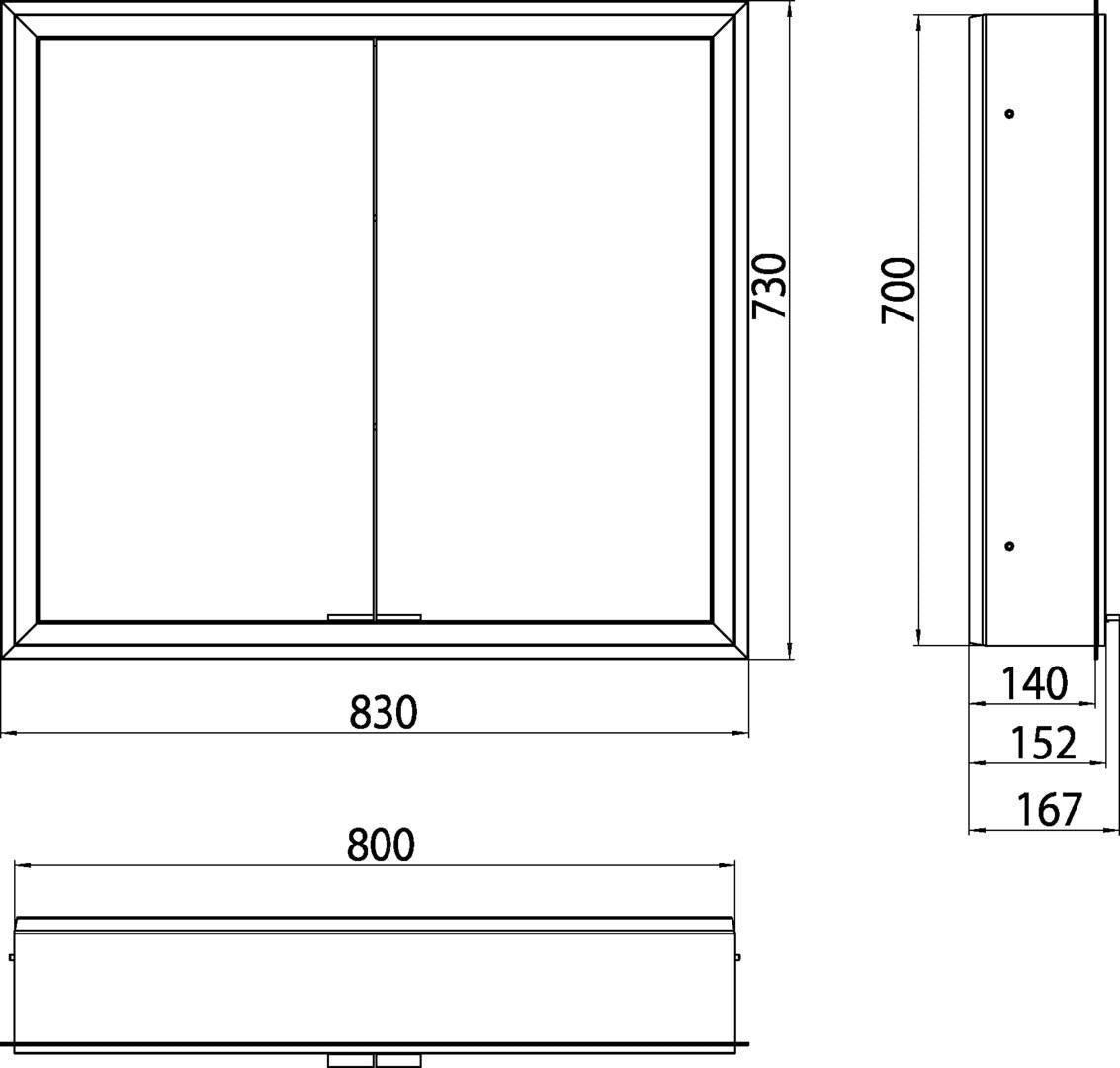 EMCO LED-Lichtspiegelschrank prime 800 mm, 2 Türen, Unterputz, silber eloxiert