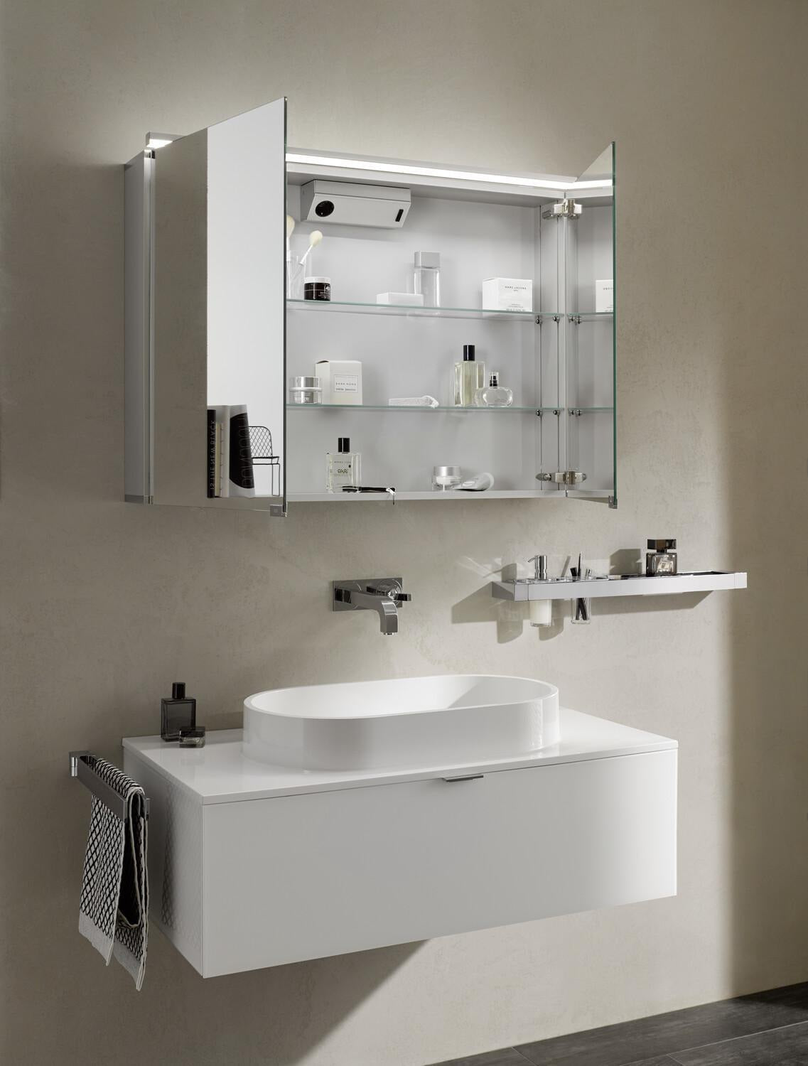 EMCO Lichtspiegelschrank flat LED 500 mm mit Waschtischbeleuchtung, 1 Tür, Aluminium
