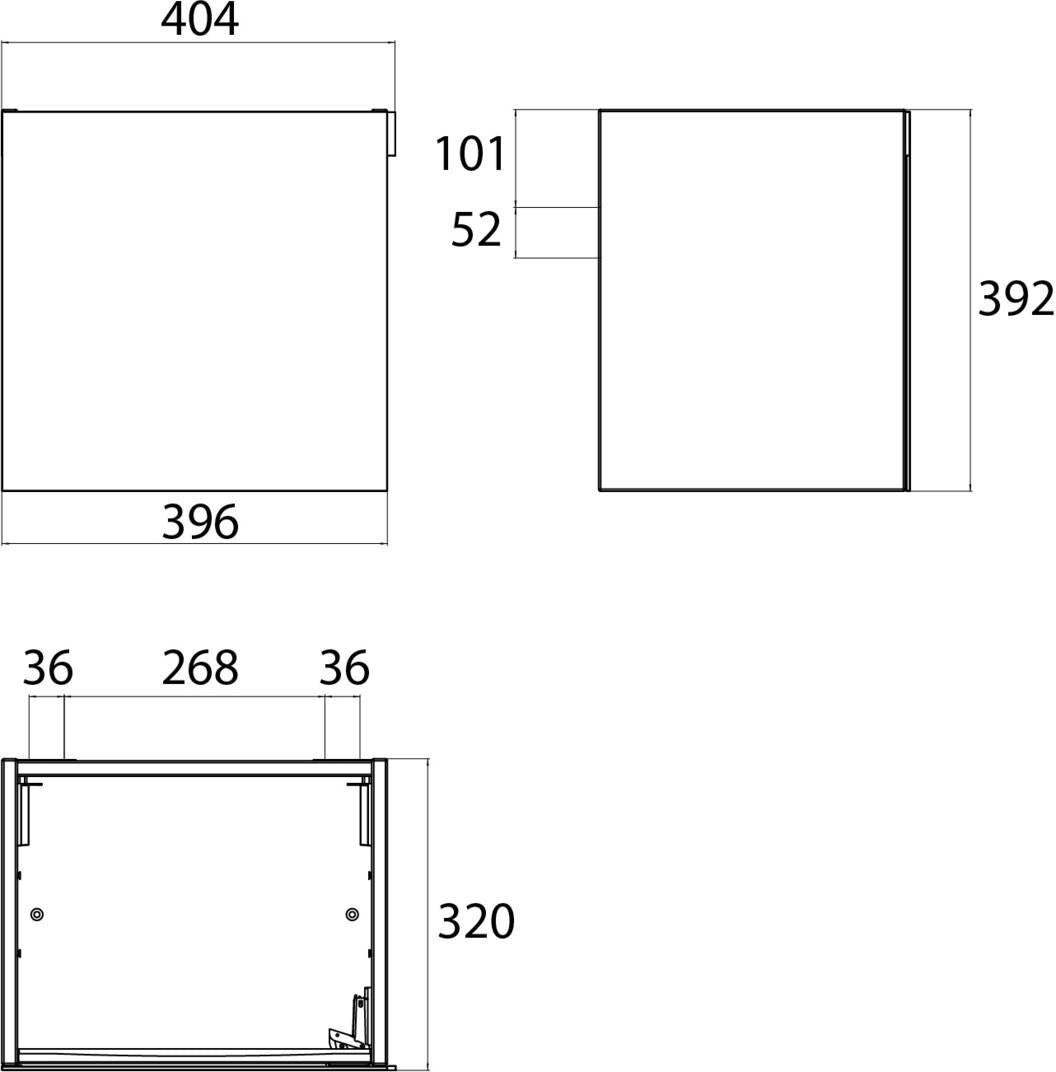 EMCO evo Waschtisch-Unterschrank 396 mm optiwhite Glasfront mit Griff rechts