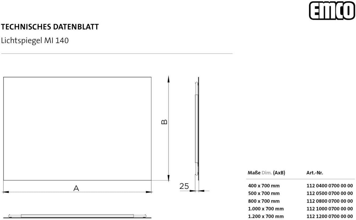 EMCO LED-Lichtspiegel MI 140 400x700 mm mit umlaufender indirekter Beleuchtung