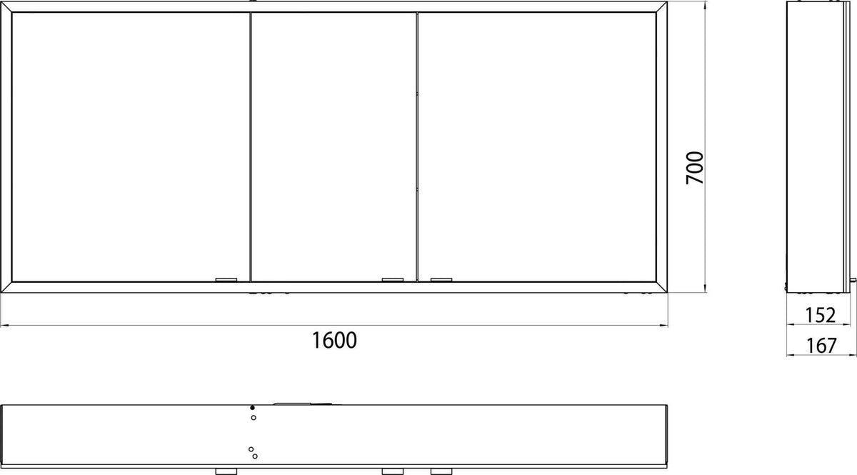EMCO prime LED-Lichtspiegelschrank 1600 mm, 3 Türen, Aufputz, Aluminium, IP20