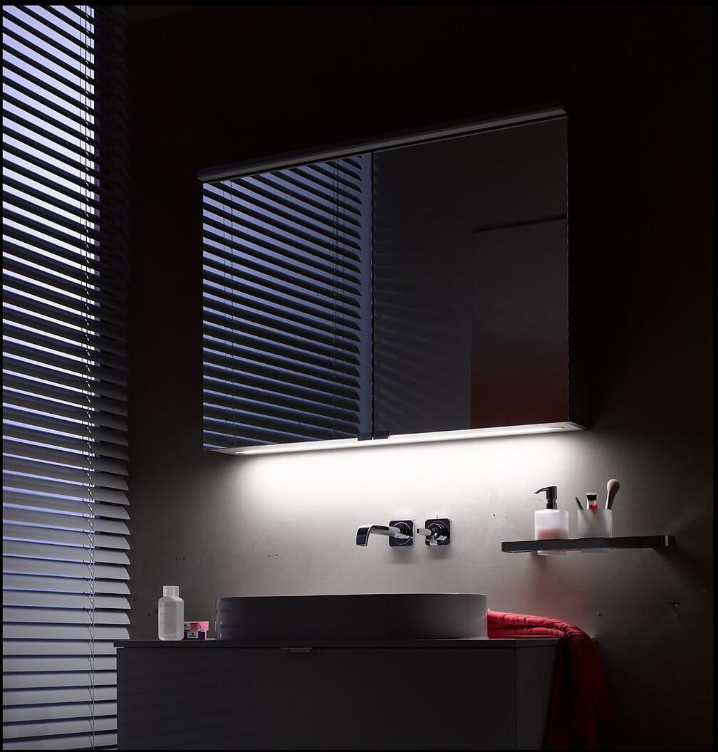 EMCO Lichtspiegelschrank flat LED 600 mm, 2 Türen, Aluminium, mit Waschtischbeleuchtung
