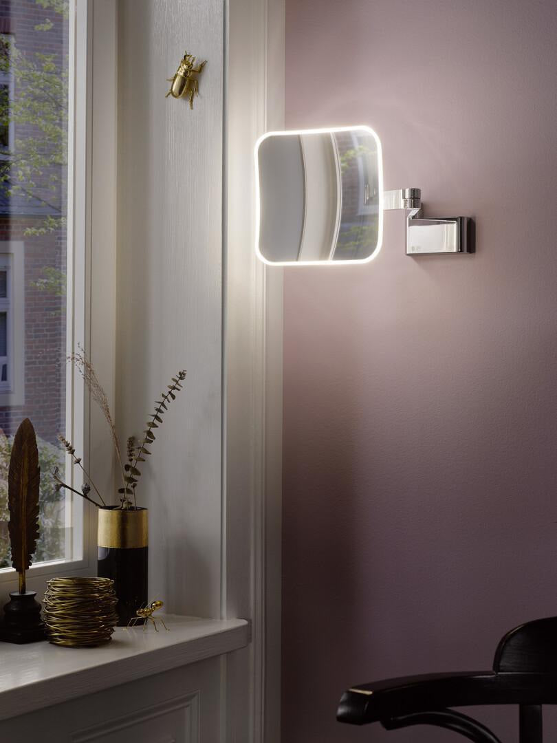 EMCO LED-Kosmetikspiegel evo 06051 5-fach, 2-armig, 209x209 mm, chrom – mit Spiralkabel