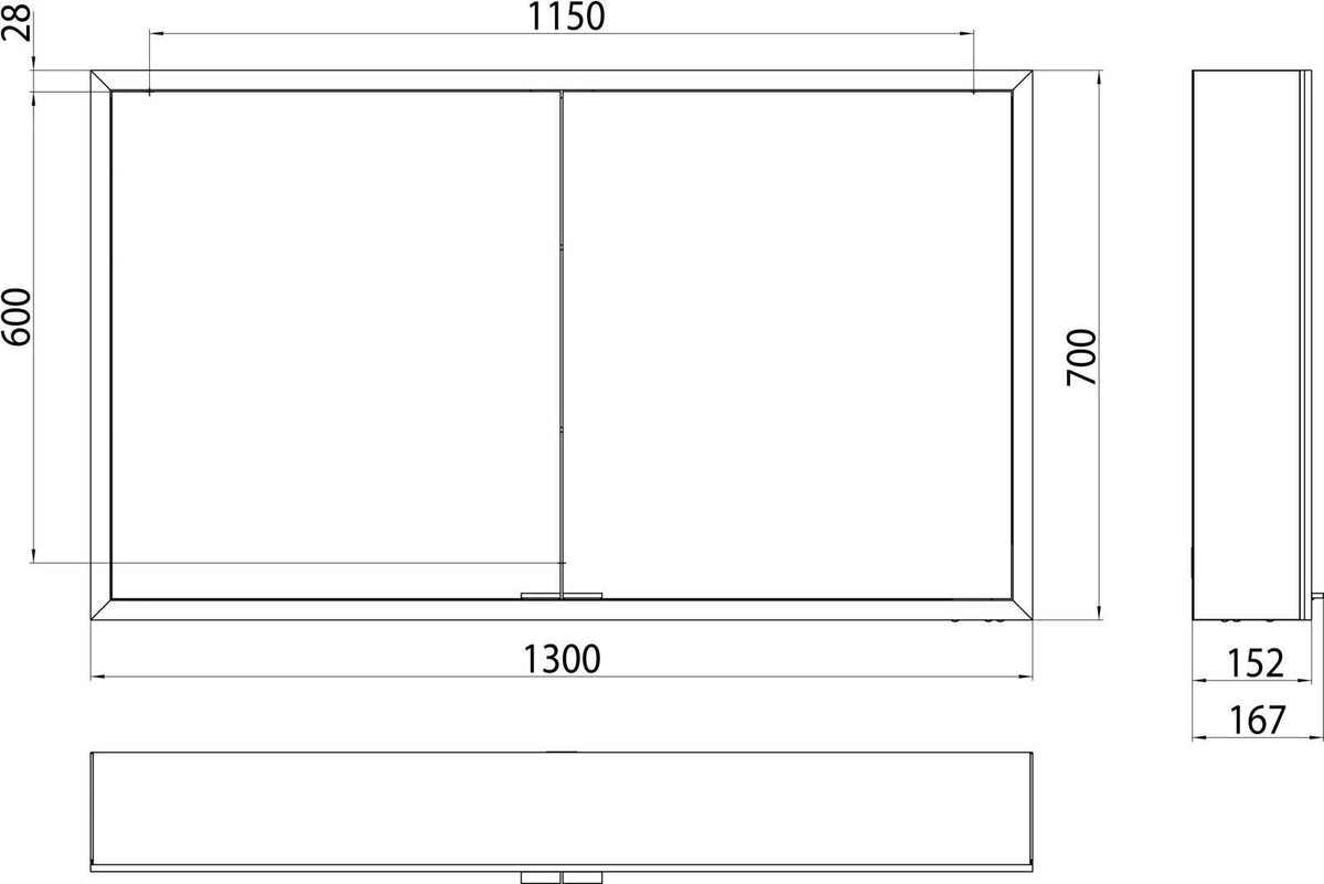 EMCO prime LED-Lichtspiegelschrank 1300 mm, 2-türig, Aufputz, Aluminium, Touchsteuerung