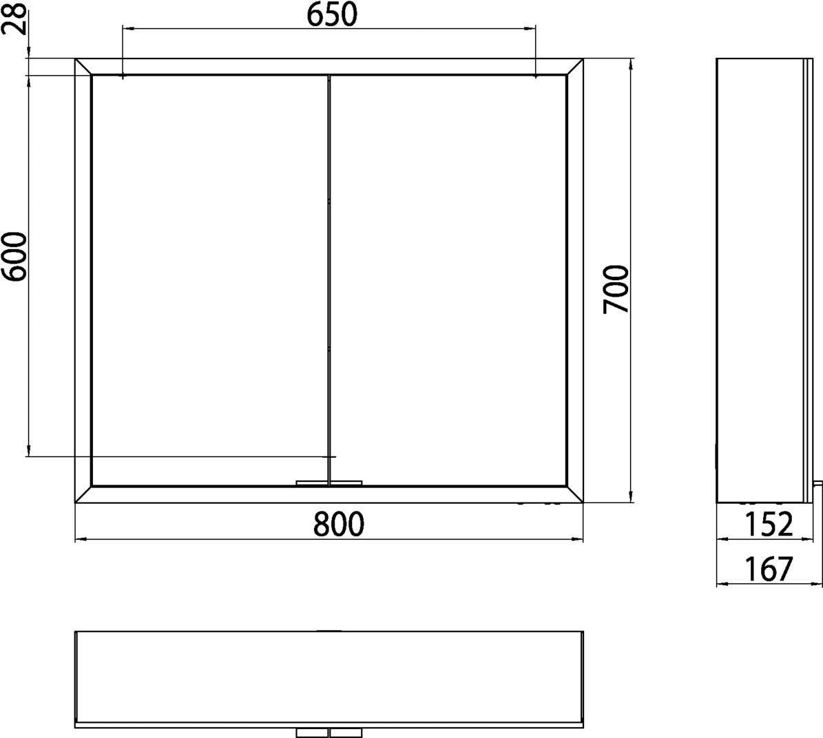 EMCO LED-Lichtspiegelschrank prime 800 mm 2-türig Aufputz mit stufenlos dimmbarer Beleuchtung