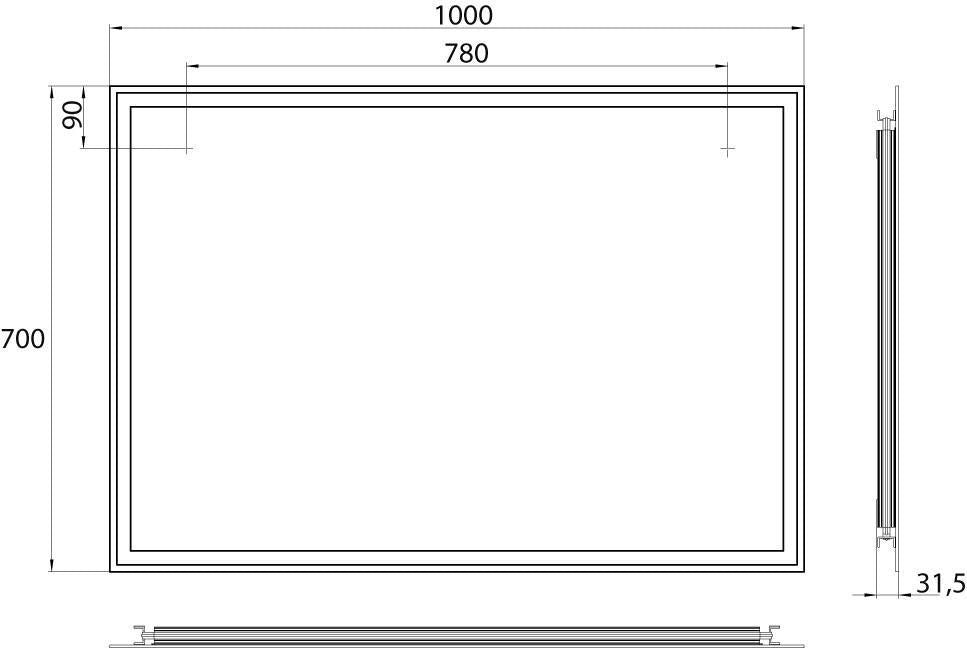 EMCO LED-Lichtspiegel MI 180 18005 mit Raumschaltung, 1000x700 mm, rechteckig, Wandmontage