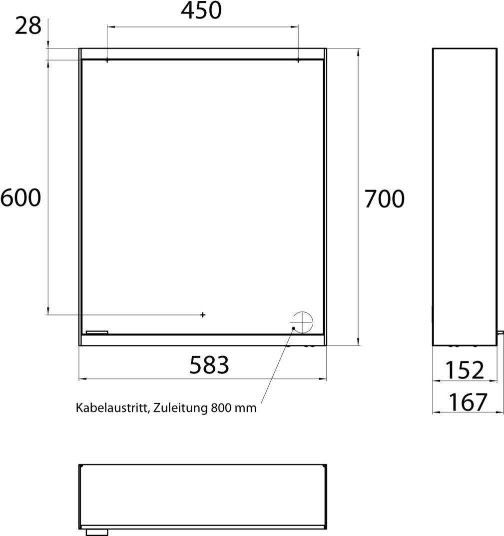 EMCO prime 2 LED-Lichtspiegelschrank 600 mm, 1-türig, Aufputz, Aluminium, Touchsteuerung