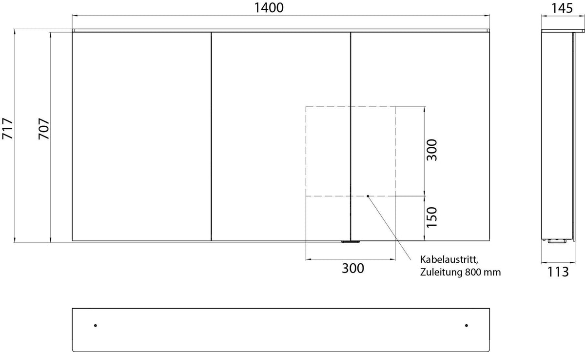 EMCO Lichtspiegelschrank flat 2 Design Aufputz 1400 mm, 3-türig, LED, Aluminium