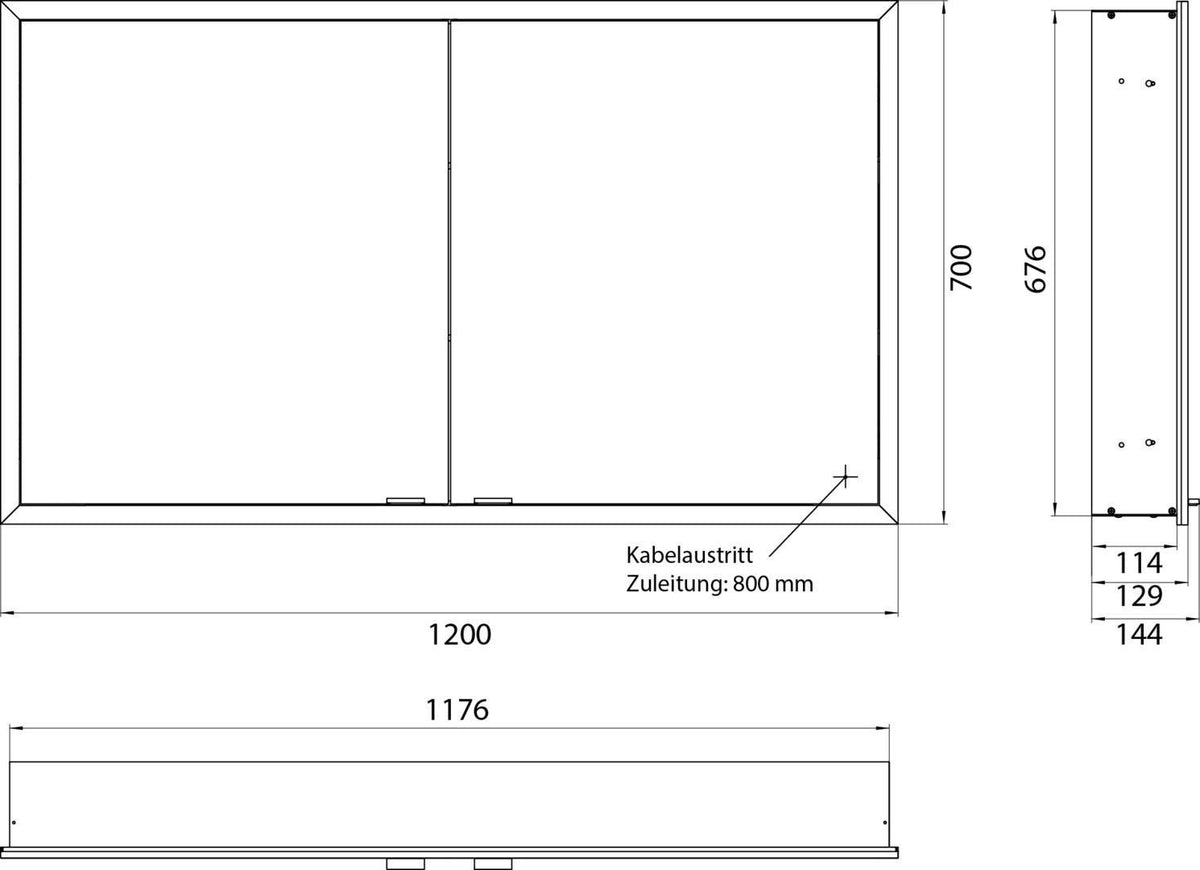 EMCO prime slim Lichtspiegelschrank 1200 mm Unterputz, 2 Türen, LED, Touch, alu/spiegel