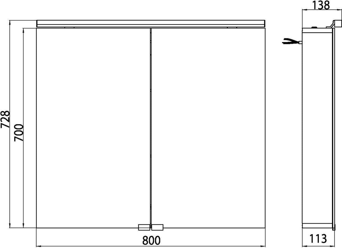 EMCO Lichtspiegelschrank flat LED 800 mm, 2 Türen, Aluminium, IP44, 10 W, 4000 K