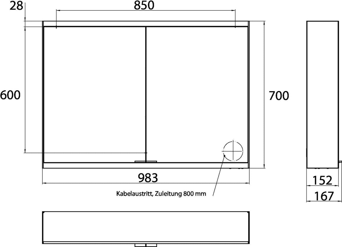 EMCO LED-Lichtspiegelschrank prime 2, 1000 mm, 2 Türen, Aufputz, Aluminium, IP20