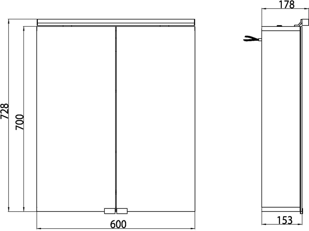 EMCO Lichtspiegelschrank pure LED 600 mm 2 Türen Aluminium mit Soft-Close und Steckdosen