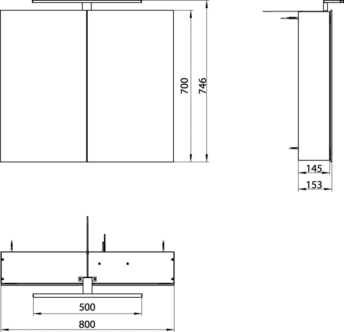EMCO Lichtspiegelschrank mee 05051 Aufputz, 2-türig, 800 mm, Aluminium, LED 4000K, IP44