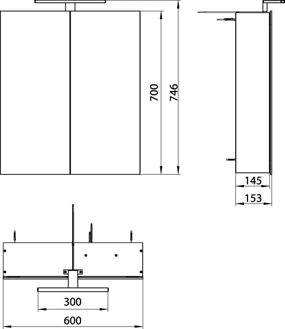 EMCO Lichtspiegelschrank mee 600 mm, 2-türig, LED 4000K, Aufputz, Aluminium
