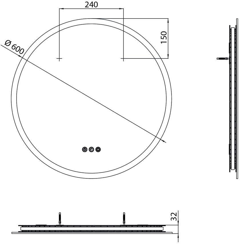 EMCO LED-Lichtspiegel pure++ 600 mm mit 3 Touchsensoren und umlaufender Mattierung