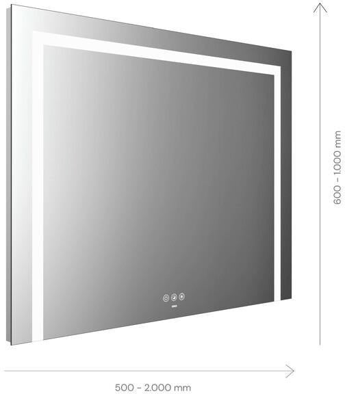 EMCO LED-Lichtspiegel MI 220+ mit Touch-Bedienfeld, 3 Lichtausschnitten, 500x800 mm, Aluminium