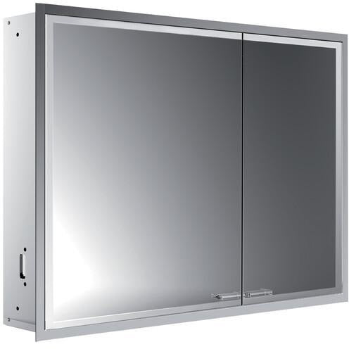 EMCO prestige 2 LED-Lichtspiegelschrank 915 mm Unterputz, breite Tür links, Aluminium