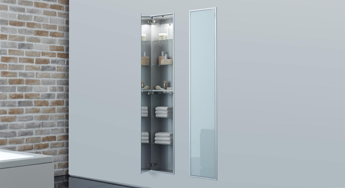 EMCO Schrankmodul asis 300 Unterputz 1584 mm alu/Spiegel mit LED-Beleuchtung