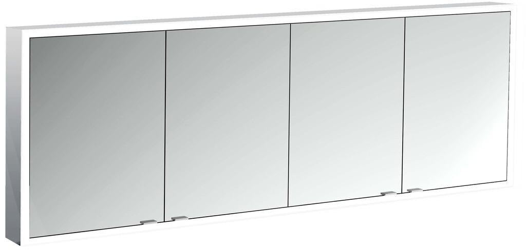 EMCO prime LED-Lichtspiegelschrank 1800 mm, 4-türig, Aufputz, Aluminium, mit Touchsensoren