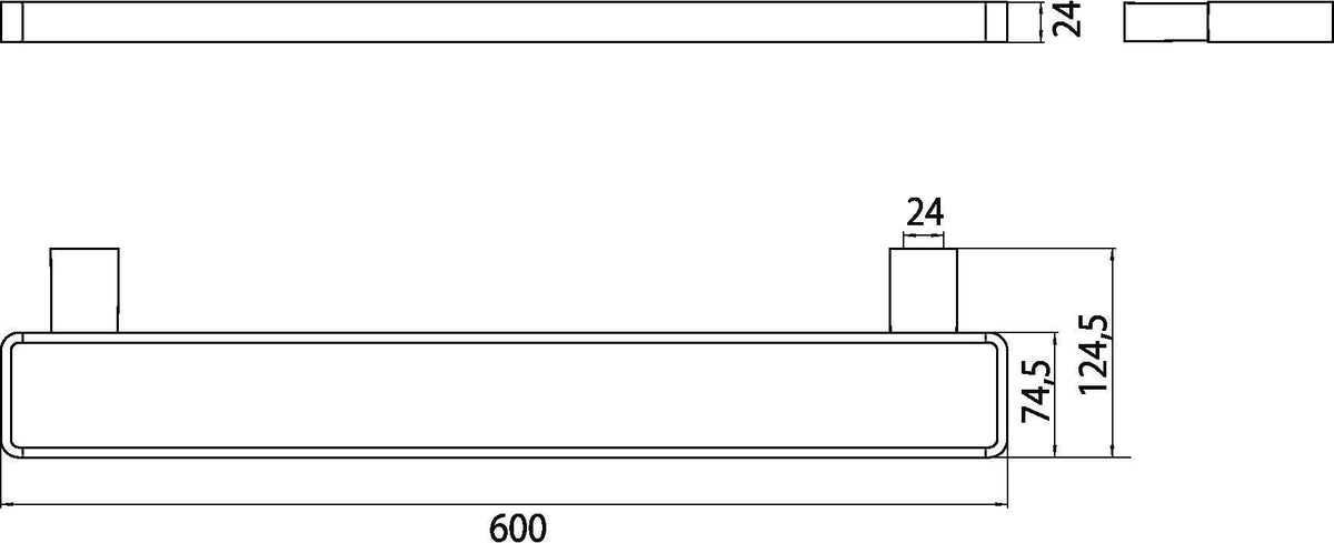 EMCO Relingsystem LOFT 600 mm mit 3 Glasaufnahmen in Chrom – Stilvolle Ablage für Bad & Spiegel