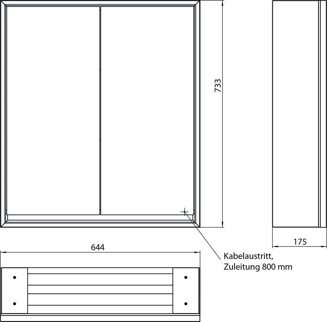EMCO Lichtspiegelschrank LOFT 600 mm, 2-türig, Aufputz, Aluminium, LED, Touch-Bedienfeld