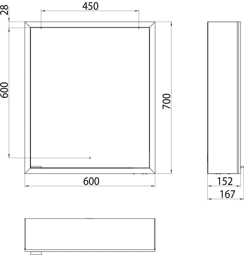 EMCO prime LED-Lichtspiegelschrank 600 mm, Aufputz, 1 Tür rechts, Aluminium