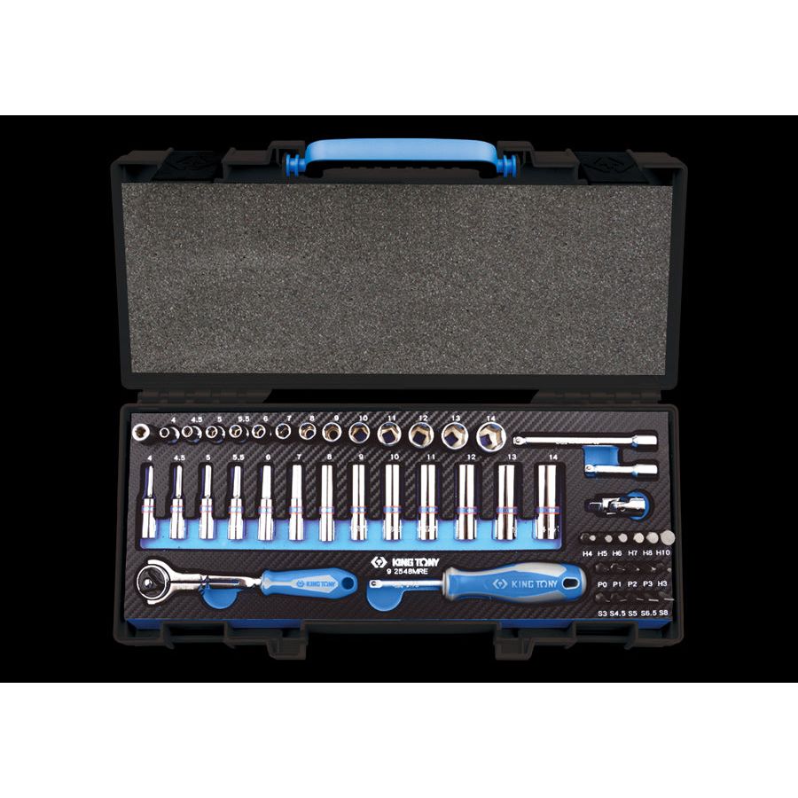 KING TONY Profi-Werkzeuge - 1/4" 6-Kant Steckschlüssel-Set, EVAWAVE, mit Zubehör - 48 tlg. 2548MRE