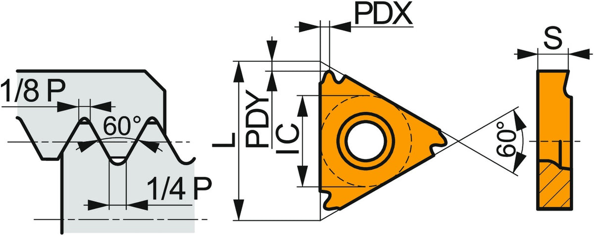 Dormer Pramet Gewindedreh-Wendeschneidplatte TN 16EL075M T8030 PVD für ISO-Metrisch Außengewinde 0,75 mm – 5 Stück