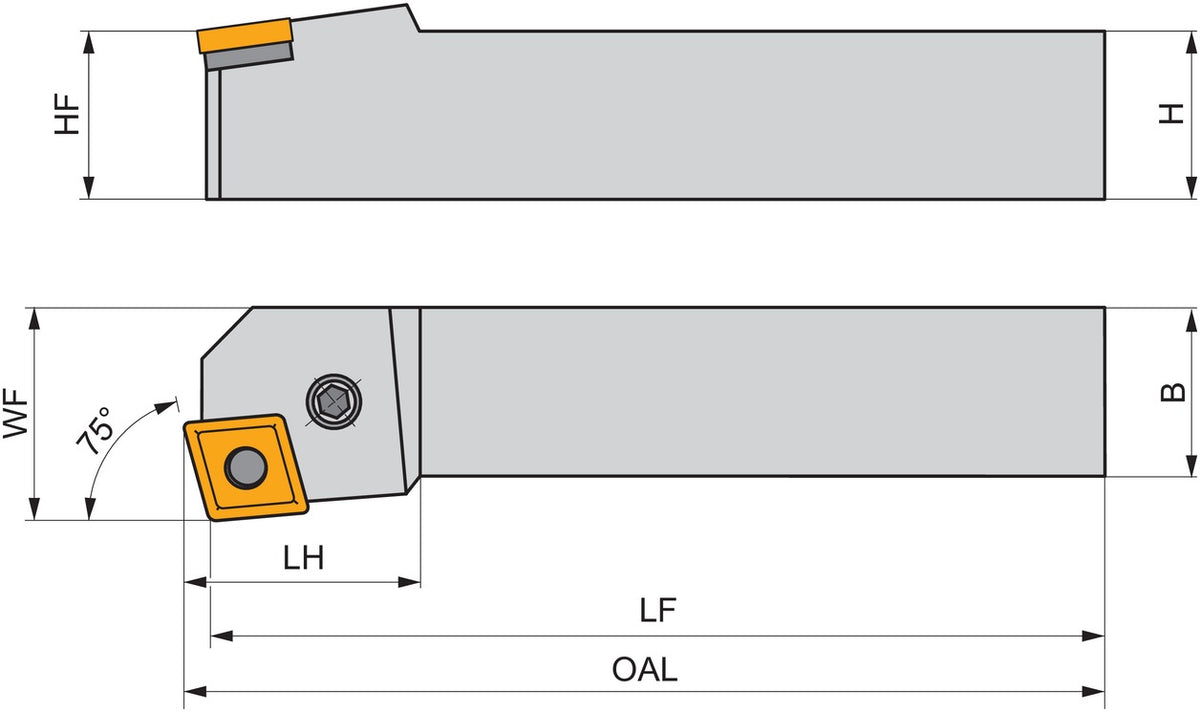 PRAMET Drehwerkzeughalter ISO PCKNL 2020 K 12 – Linkslauf, 125 mm, Kniehebelklemmung