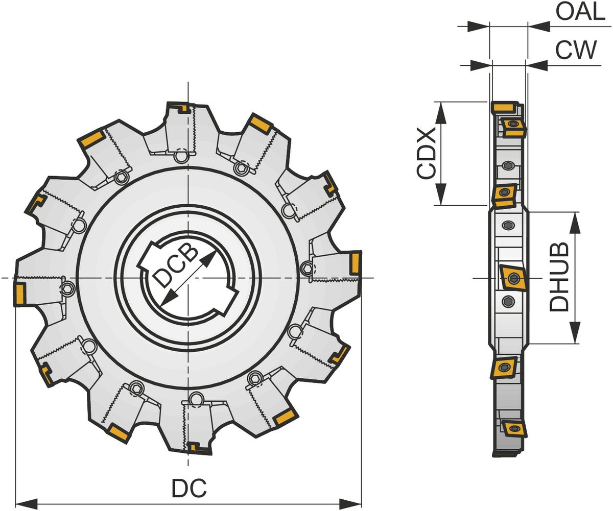 PRAMET Scheibenfräser S90CN 125 mm mit Wendeplattenaufnahme für tiefe Nuten