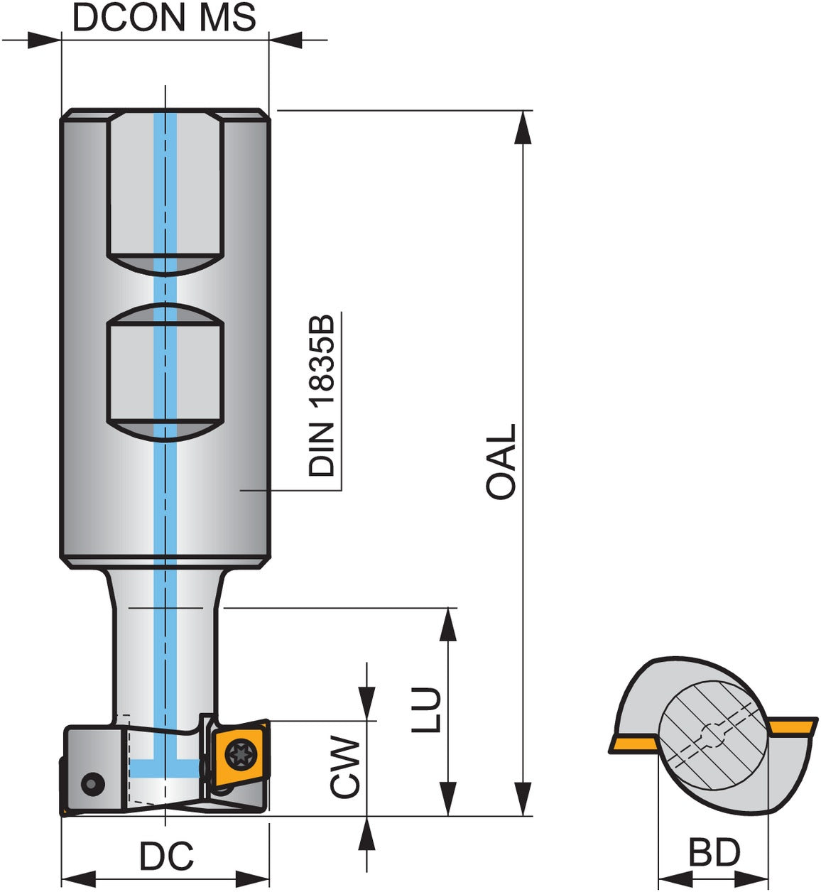 PRAMET T-Nutenfräser ISO 25F1R030B25-SCC06-C, Ø25 mm, mit Wendeplatte, Weldon-Schaft